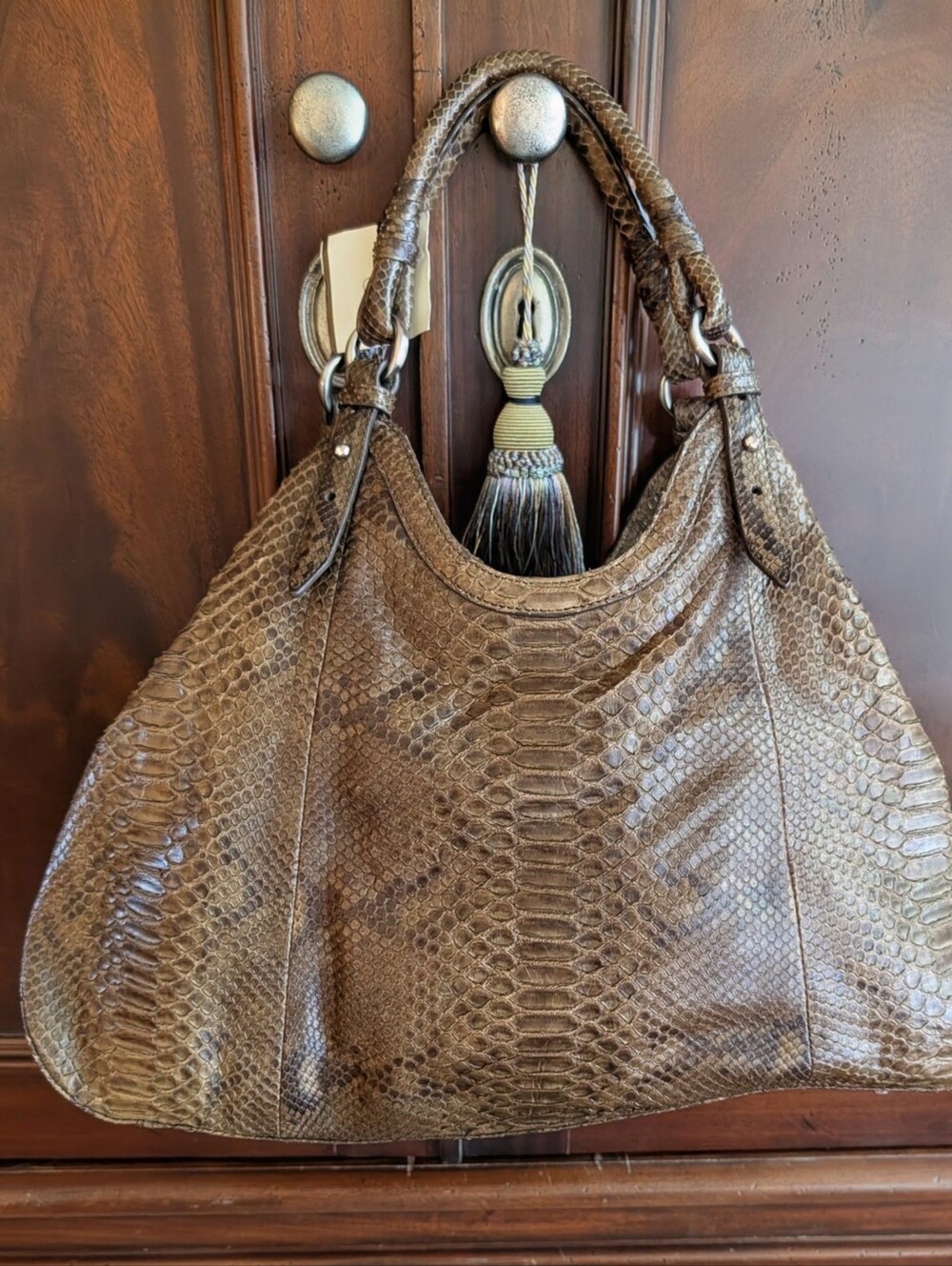 NWT Cole Haan Elegant Real Green Python Snakeskin Shoulder Bag